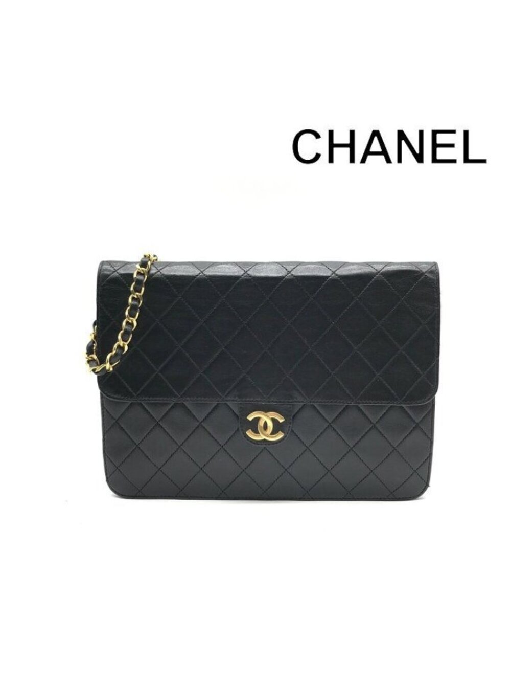 Chanel Shoulder Bag Chain Gold Vintage Quilted Black